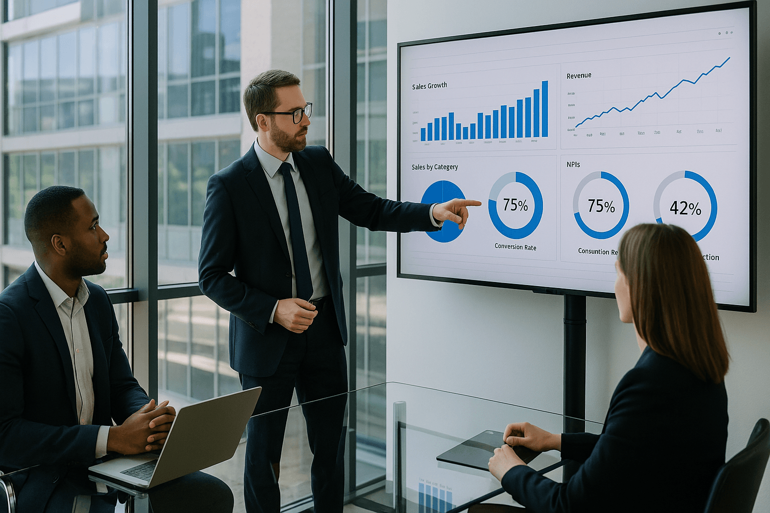 Jamieson Group consultants reviewing performance data with client